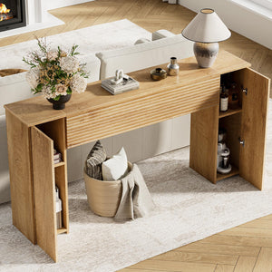 61" Fluted Console Table with 2 Storage Cabinets