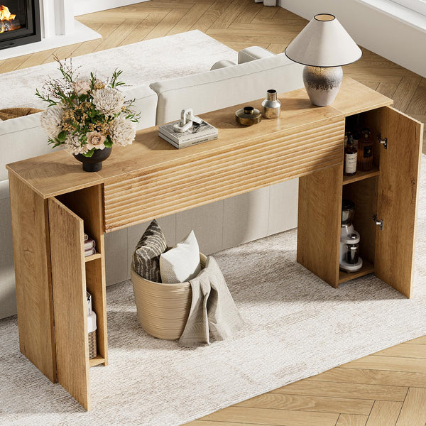 61" Fluted Console Table with 2 Storage Cabinets
