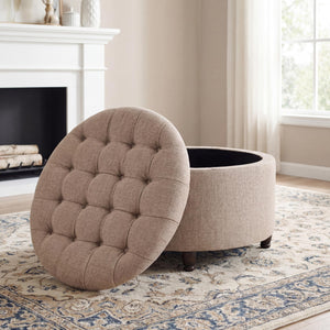 28" Round Storage Ottoman with Wooden Legs