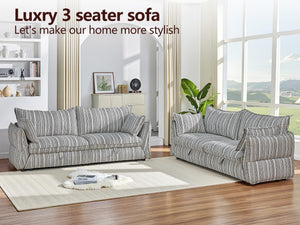 86" 3-Seater Storage Sofa with Striped Fabric & Wood Frame