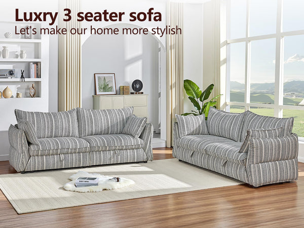 86" 3-Seater Storage Sofa with Striped Fabric & Wood Frame