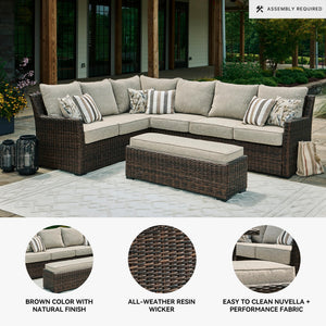 Outdoor Sectional Sofa Set with Bench – Resin Wicker & Aluminum