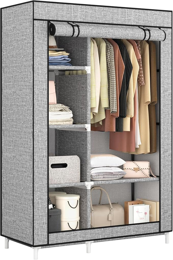 Portable Wardrobe Closet with 6 Shelves & Hanging Rod