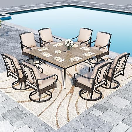 7-Piece Outdoor Patio Dining Set with Swivel Chairs & Rectangular Table