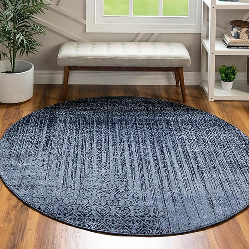 Round Area Rug 6ft – Polypropylene Machine Made Abstract Modern