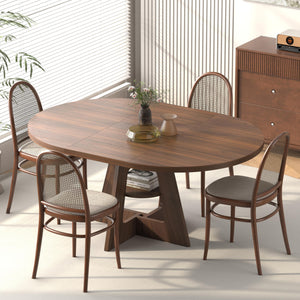 Round Extendable Dining Table 47.2"–63" with Storage Shelf, Walnut