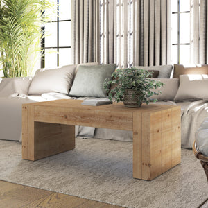 Rustic Wood Coffee Table with Thick Legs & Burl Finish