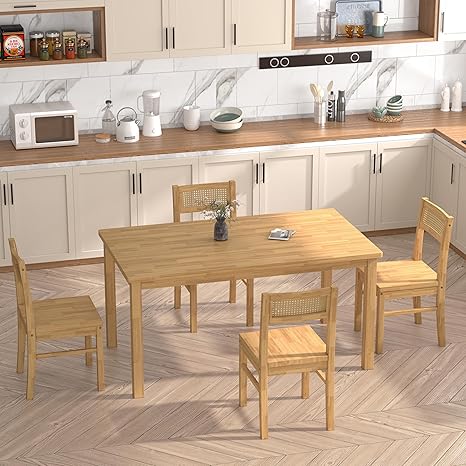 5-Piece Dining Table Set with Rattan Back Chairs
