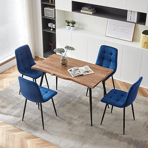 5-Piece Rectangular Dining Table Set with Velvet Chairs & Metal Legs