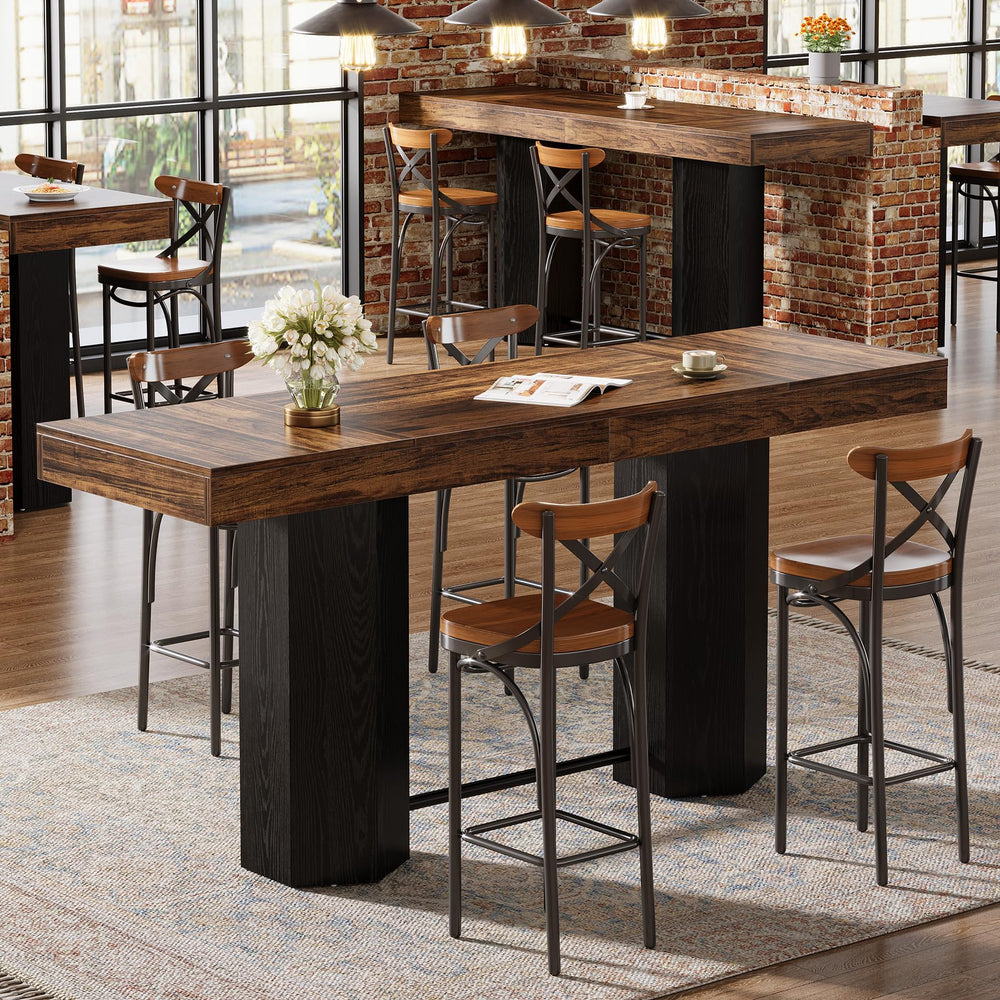 71-Inch Industrial Bar Table — Counter Height Dining Table with Metal Footrest