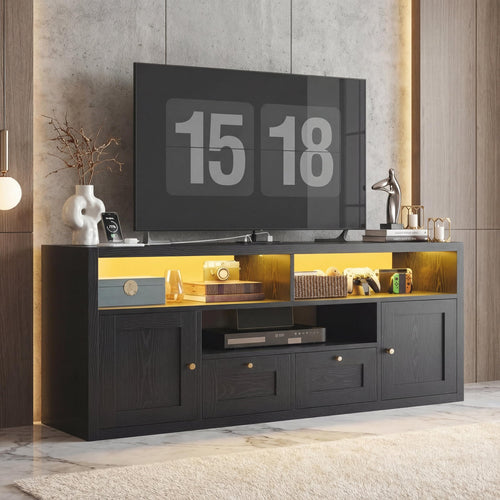 57" Modern TV Stand with LED Lights & Charging Station