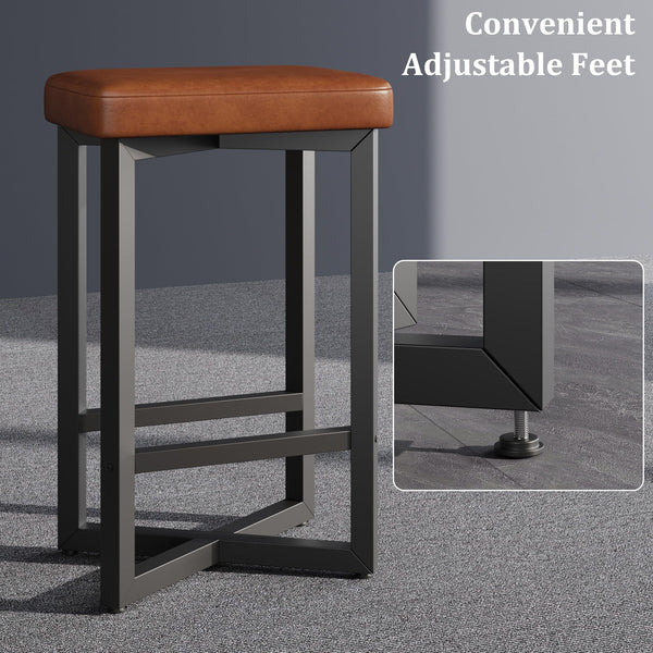 Counter Height Backless Bar Stools with PU Leather Seat & Metal Frame