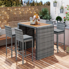 5-Piece Outdoor Wicker Bar Set with 4 Chairs
