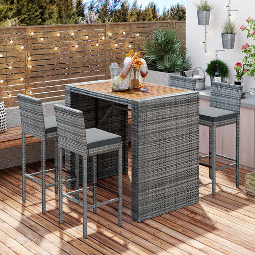 5-Piece Outdoor Wicker Bar Set with 4 Chairs
