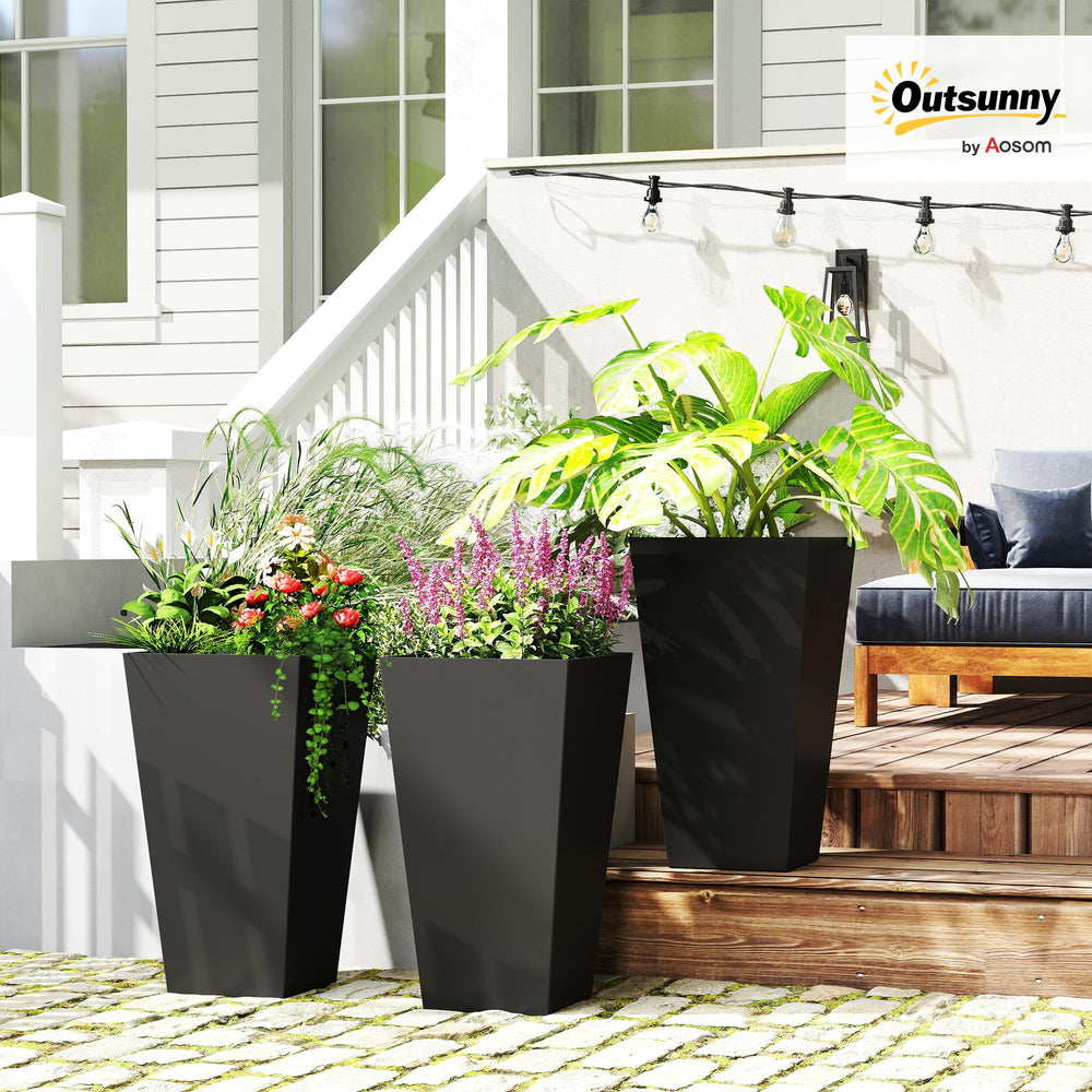 Tall Outdoor Taper Planters Set of 3 with Drainage Holes – 28 Inch