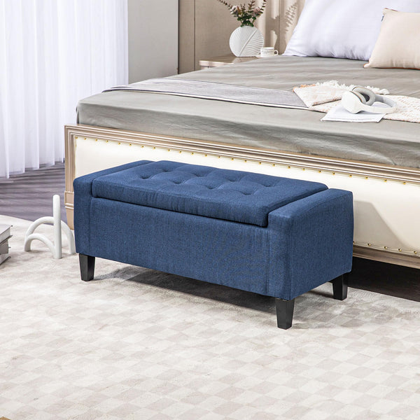 Storage Ottoman Bench with Lift Top & Rubberwood Legs – Linen Upholstered, 330 lb Capacity