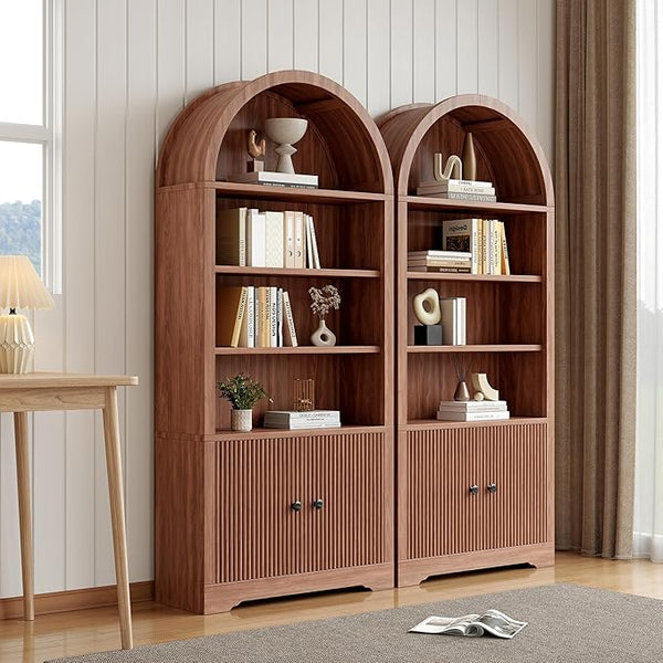 6-Tier Arched Bookcase with Storage Cabinet