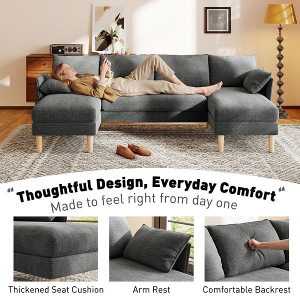 U-Shaped Sectional Sofa with Double Chaise Lounge – Dark Gray