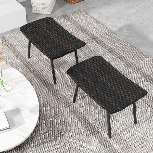 Set of 2 Outdoor Rattan Patio Ottomans with Quick Dry Foam