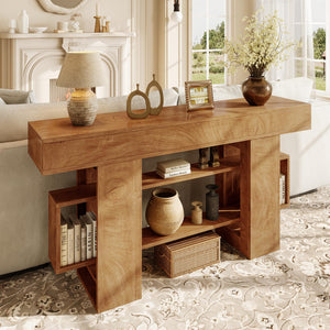 63" Farmhouse Console Table with Storage Shelf
