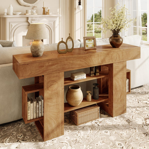 63" Farmhouse Console Table with Storage Shelf