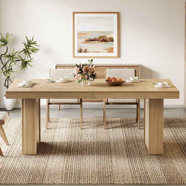 63-Inch Farmhouse Dining Table for 6 – Wood Grain Finish with Fluted Legs