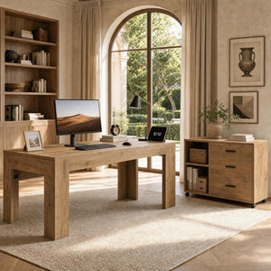 63" L-Shaped Office Desk with Drawers, Shelves & Rolling File Cabinet