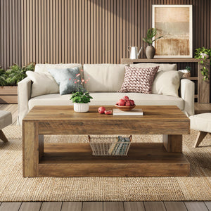 2-Tier Farmhouse Coffee Table with Storage, 47.24"