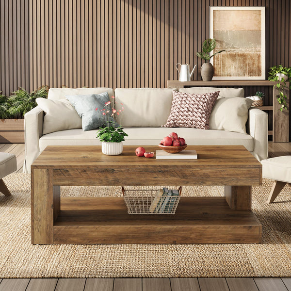 2-Tier Farmhouse Coffee Table with Storage, 47.24"