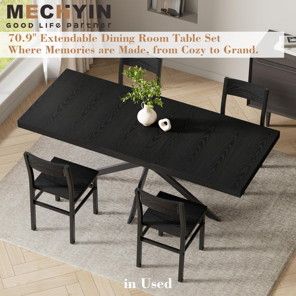 Extendable Dining Table Set with 4 Chairs — 55" to 70.9", MDF & Metal, Mid-Century Modern