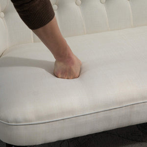 Button-Tufted Armless Loveseat – Cream White