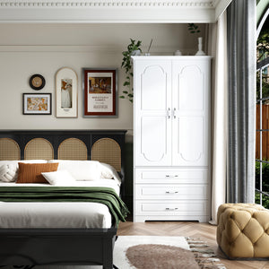 Armoire Wardrobe Closet with Drawers, LED Light & Hanging Rod