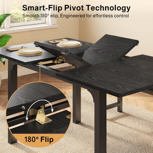 Extendable Dining Table Set with Bench for 4–6 | Smart-Flip Leaf | Metal Frame | Black