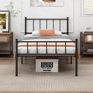 Metal Platform Bed Frame with Storage & Steel Slat Support