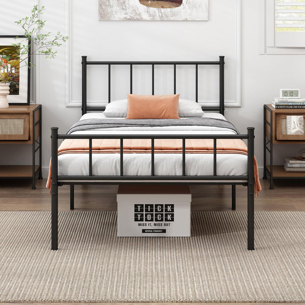 Metal Platform Bed Frame with Storage & Steel Slat Support
