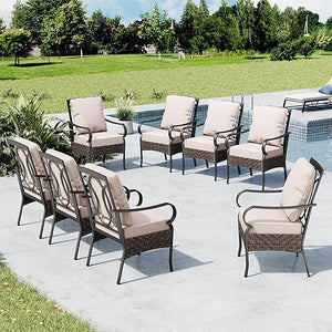 PE Rattan Patio Dining Chairs with Cushions & Metal Frame