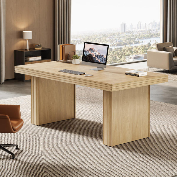 63-Inch Executive Office Desk with Wood Grain Finish and Heavy-Duty Legs