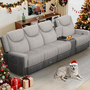 Recliner Sectional Sofa with Flip Middle Backrest & Console