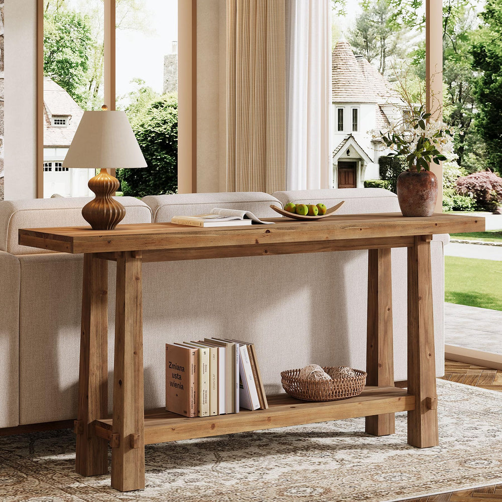63" Farmhouse 2-Tier Solid Wood Console Table
