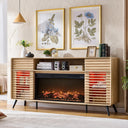 70" Fireplace TV Stand with 36" Electric Fireplace & Slatted Sliding Doors