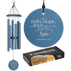 27-Inch Inspirational Wind Chime – Sky Blue – Faith Hope & Love Engraving – Hand-Tuned Aluminum Outdoor Chime