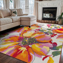 Nylon Area Rug 5'3" x 7'3" Rectangular – Floral Loop Pile, Non-Slip Backing
