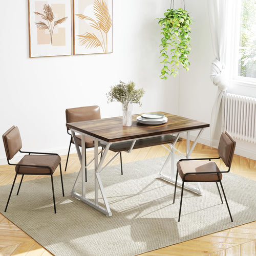 Expandable Dining Table for 4-6 – Farmhouse Rectangle Kitchen Table with Metal Trestle Base