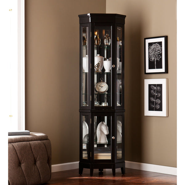Lighted Corner Curio Cabinet with Glass Shelves