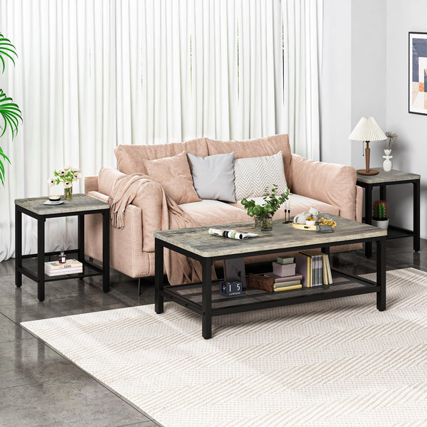 3-Piece Coffee & End Table Set – Metal Frame