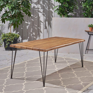 72" Acacia Wood Outdoor Dining Table with Iron Hairpin Legs