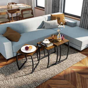 Nesting End Tables Set of 3, Rustic Wood & Metal
