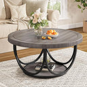 Round Coffee Table with Storage Shelf, 2-Tier Metal Frame