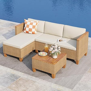 7-Piece Rattan Outdoor Sectional Sofa Set with Coffee Table