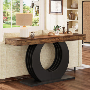 63-Inch Rustic Console Sofa Table with Black Circle Base